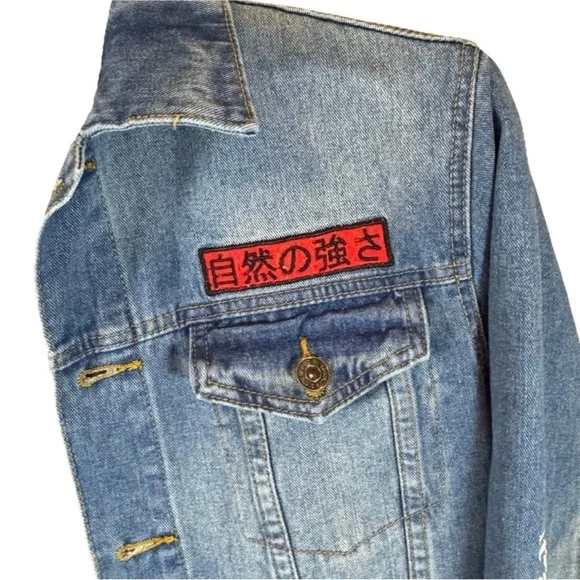 Brooklyn Cloth Light Blue Denim Jacket with Graphic Patches - Picture 3 of 3